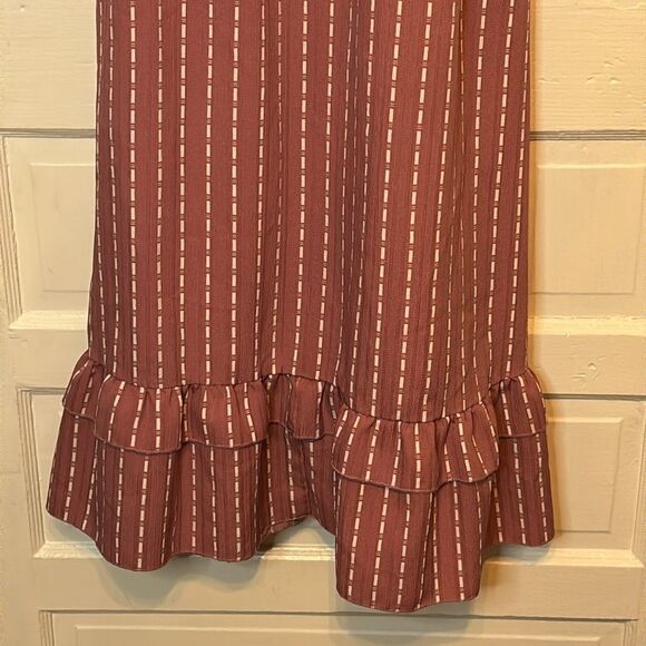 Women’s Dusty Pink and White Ruffle Sleeve Midi Dress with Back Tie Size 2XL - Picture 3 of 5